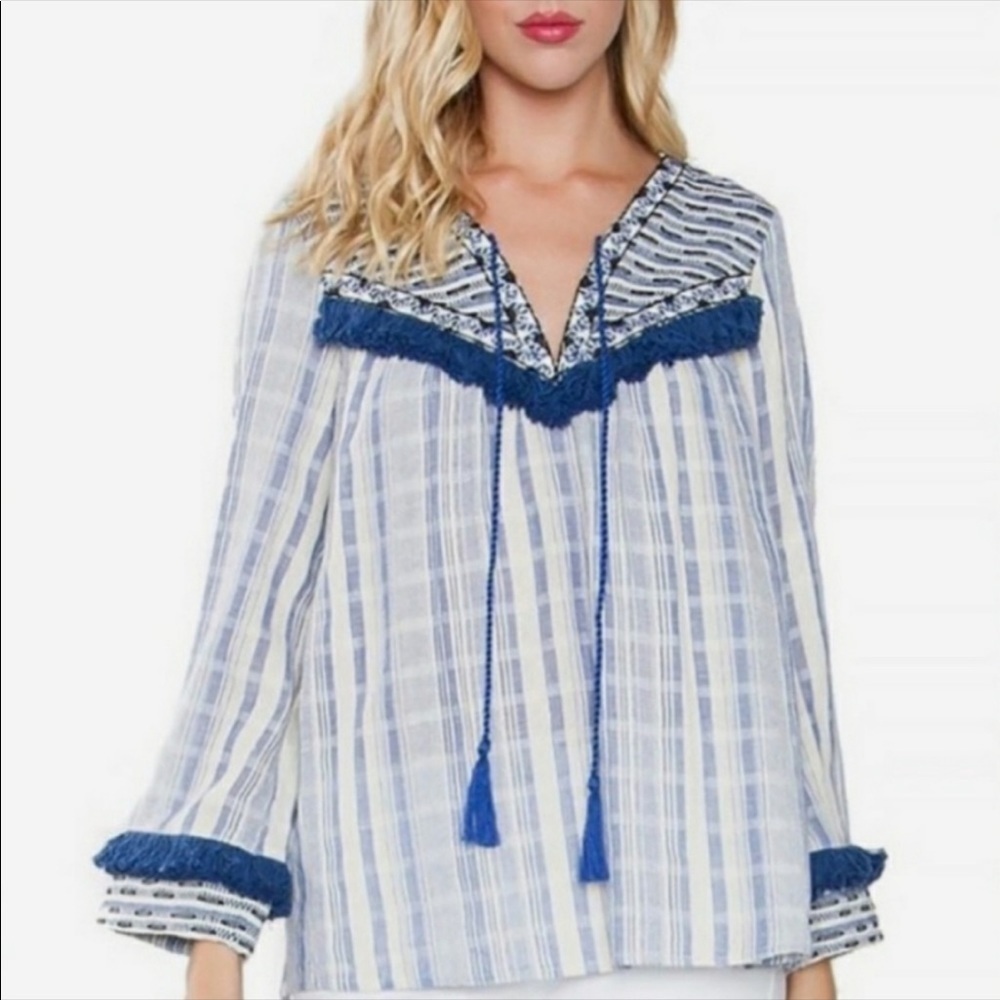 Sugar Lips Boho Embroidered Tassel Boutique Top